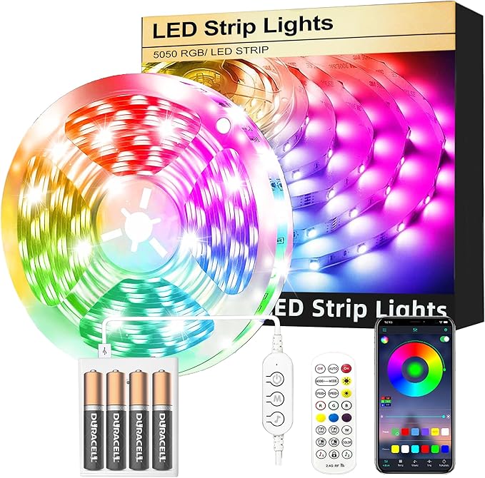 Led Strip Lights,2m LEDs Light Strips Battery Powered with App&Remote, Flexible 5050 RGB Colour Changing Led Lights for Bedroom,TV,Gaming Room Music Sync,Christmas,Halloween Decorations[Energy Class A]