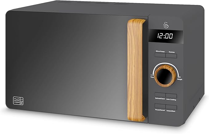 Swan SM22036LGRYN Nordic Digital Microwave with 6 Power Settings, 60 Minute Timer, LED Display and Defrost Mode, 20L, 800W, Grey, Model and Color May Vary