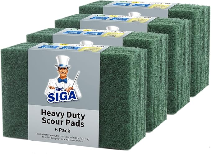 MR.SIGA Heavy Duty Scouring Pads, Household Scrubber for Kitchen, Sink, Dish, 24-Pack, 3.9 x 5.9 inch (10 x 15 cm), Green
