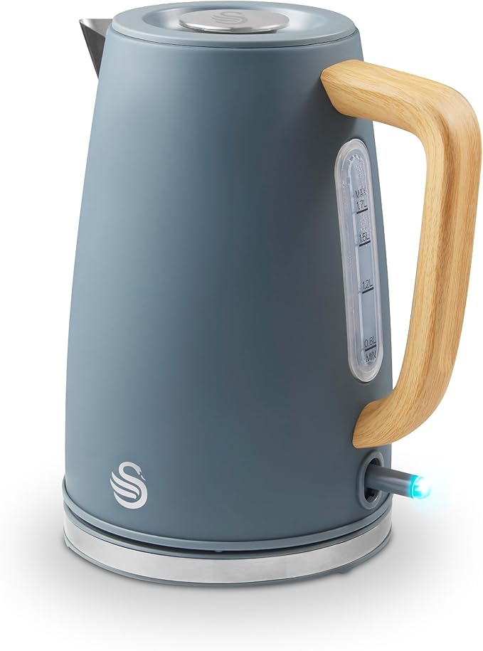 Swan SK19024 Fjord Jug Kettle with Rapid Boil, 360 Degree Swivel Base, Wood Effect Handle, 1.7L, 3000W, Grey