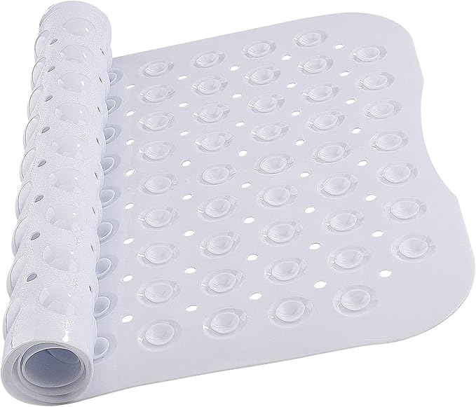 MOONLIGHT20015 Shower Bath Mat Non Slip Anti Mould & Mildew with Strong Suction Cups Grip and Drain Holes Soft Rubber Shower Mats - PVC Bathroom Mat Machine Washable (70x38cm, White)