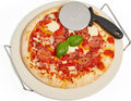 VonShef 33 cm Pizza Stone Set with Chrome-Plated Heavy Duty Frame - Includes Pizza Cutter