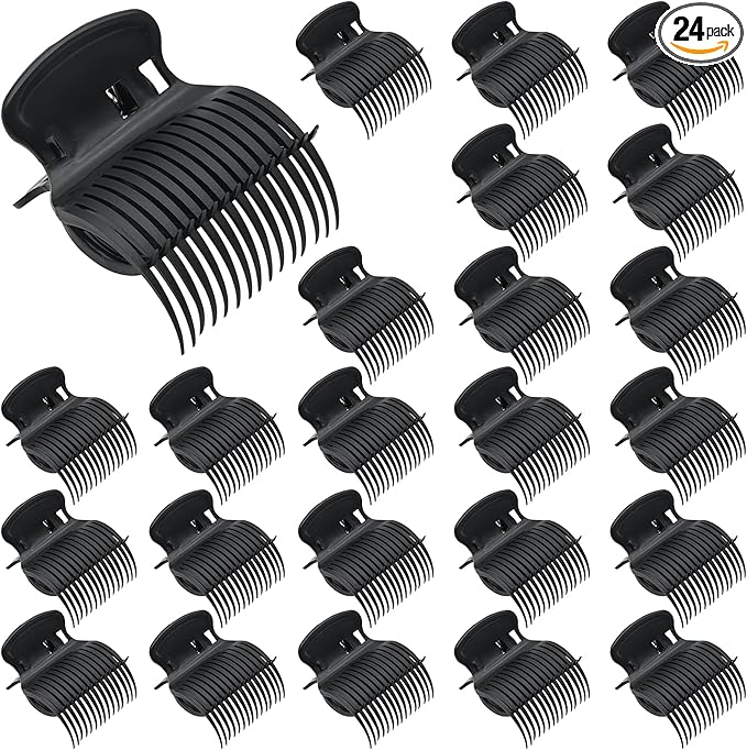 24 Pack Hot Roller Clips, Plastic Hair Curler Claw Clip Replacement Roller Clips Safety & Heat Lightweight Resistance Heated Clip for Small, Medium, Large Girls Hair Section Styling (Black)