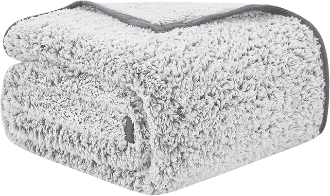 EMME Fuzzy Fleece Throw Blanket - Ultra Soft Warm Sherpa,228 x 228cm Microfiber Cozy Blanket for Couch, Sofa - Lightweight, Fuzzy, Thick, Reversible - Grey