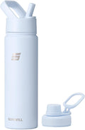 SUNWILL Metal Water Bottle with Straw Stainless Steel, 650ml Insulated Leakproof Thermal Flask with 2 Lids for Cold and Hot Drink, Running, Sports, Gym, Travel, Iceberg