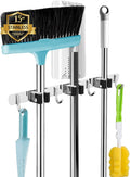 AceMining 3 Holders+4 Hooks 2 Pack Black Broom Holder Wall Mounted with Nails Installation, Heavy Duty Stainless Steel Mop Holder, Brush Mop and Broom Storage Self Adhesive