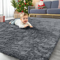Homaxy Fluffy Shaggy Rugs Living Room, Large Anti Slip Carpet, Machine Washable Soft Thick Pile Bedside Rug for Kids Bedroom, Nursery - Dark Grey, 120 x 160 cm