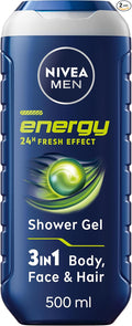 NIVEA MEN Energy Shower Gel (500 ml), Moisturising 3-in-1 Body Wash for Men with Mint Extract, Invigorating and Energising NIVEA MEN Shower Gel