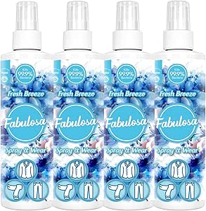 Fabulosa Antibacterial Spray and Wear, Dry Clothes Disinfectant Fabric Freshener Spray, 250ml, 4 Pack, Fresh Breeze, packaging may vary