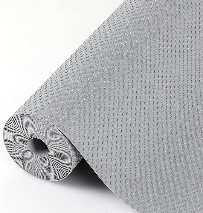 Drawer Liners, Hersvin 45cmx500cm Kitchen Shelf Liners Non-Adhesive Cabinet Mats Cupboard Protector EVA Plastic Lining Waterproof Washable Wipeable Anti-Slip Mats (Light Grey/Dot)