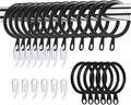 50 Pack Curtain Rings and Hooks, 30mm Metal Drapery Hanging Rings & 50pcs Curtain Hooks Plastic White for Curtains and Rods, Drape Sliding Eyelet Rings(Black, 50 Pack)