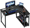 100 * 80cm L Shaped Gaming Desk with Reversible Large Storage Shelves, Computer Desk Workstation Matching Under Desk Height Adjustable Storage, Home Office, Carbon Fibre Black