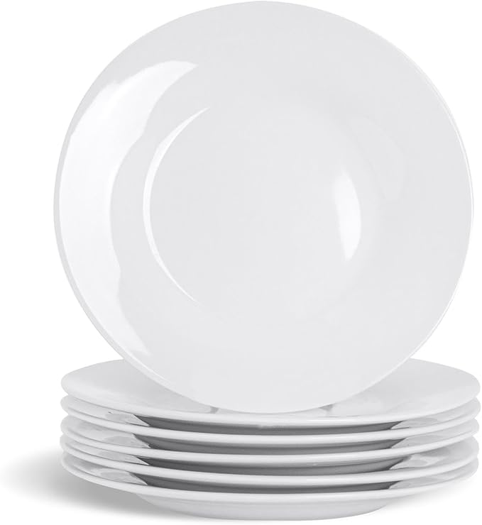 Argon Tableware 6X White 15.4cm (6 Inch) Wide Rimmed Side Plates - Desert Serving Dinner Set Bread Plate - Dishwasher and Microwave Safe Ceramic