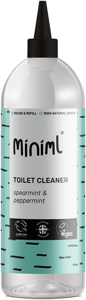 Miniml Eco Toilet Cleaner Spearmint & Peppermint 1L - All Natural Limescale Remover, Descaler and Heavy Duty Refill Rim & Bowl Cleaning Liquid Antibacterial Bleach - 100% Vegan & Cruelty Free