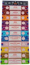 Satya Incense Set 12 x 15gram Includes: Nag, Super Hit, Oodh, Positive Vibes, Namaste, Champa, Opium, Reiki, Spiritual Healing, Karma, Traditional Ayurveda and Meditation, Packs