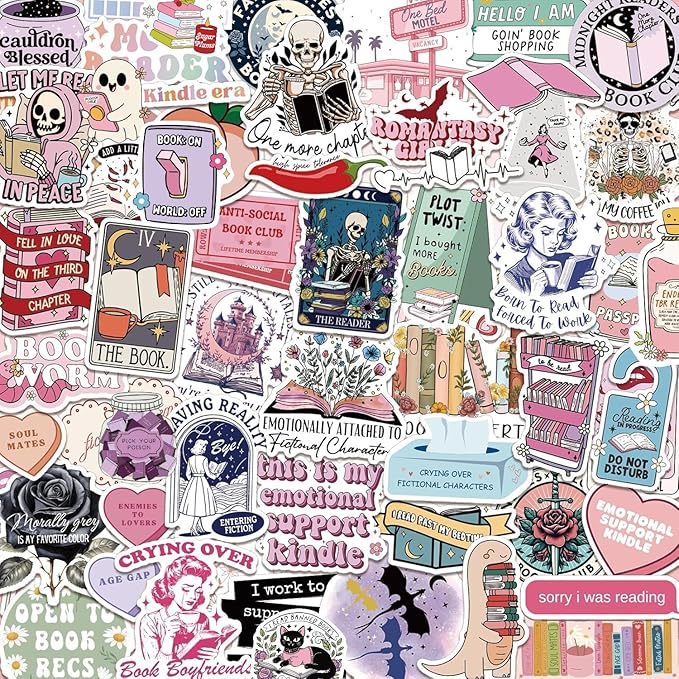 150 PCS Romance Book Stickers for Kindle, Holographic Bookish Sticker Pack Reading Booktok Glitter Vinyl Decals for Laptop Ebook Readers Water Bottles Journal Scrapbook Waterproof