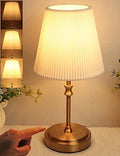 Bedside Lamps, 12'' Touch Control Table Lamp Wired Night Light with Fabric Shade 3-Way Brightness Dimmable Retro Lamps Bedside for Christmas Bedroom Living Room Kid's Room Decor Gift, Gold[Energy Class F]
