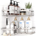 Kitsure Corner Shower Caddy - 2 Pack Rustproof Shower Organizer, Durable Shelf with Large Capacity, Drill-Free Adhesive Bathroom Shelves with 4 Movable Hooks, a Soap Holder, Large, Sliver