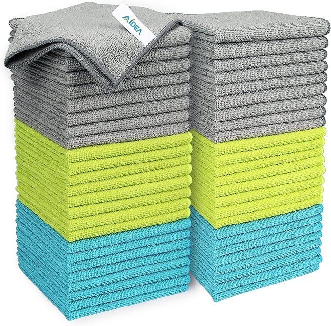 AIDEA Microfibre Cleaning Cloths Pack of 50, Multifunctional Reusable Cleaning Towels, Lint Free Streak Free Washable Cloth Duster for House, Kitchen, Car, Motorbike, Windows 30 x 30 cm