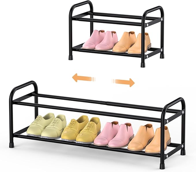 esonstyle 2 Tier Expandable Shoe Rack, Adjustable Metal Shoe Storage Organizer for Closet and Entryway, Sturdy Free Standing Shelf, Holds Up to 8-10 Pairs of Shoes