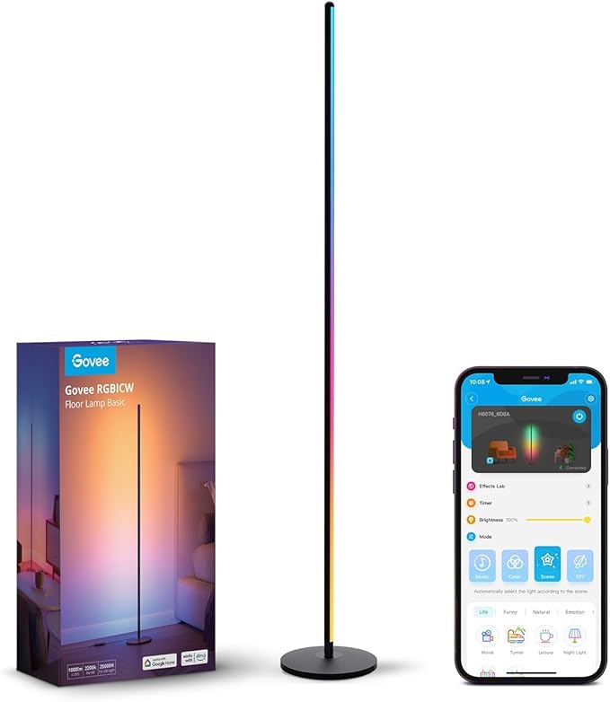 Govee LED Floor Lamp, RGBIC Modern Corner Lamp, Smart Standing Lamp with 61 Scene Modes,Music Sync, Black Corner Floor Lamp for Living Room, Bedroom[Energy Class G]