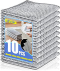 10 Pack 20x20cm Double-Layer Silver Mesh Dishcloths, Non-Scratch Wire Cleaning Cloth, Reusable Stainless Steel Cloth for Wet & Dry Kitchen Use (Dishes/Pots/Sinks)