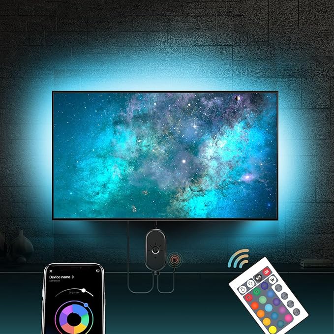 Mexllex TV LED Lights, 4M TV Backlight for 50''-70'' TV, Music Sync LED TV Light with Bluetooth Function - RGB Color Changing Light Strip for Bedroom Home Party Theater (13.12ft)[Energy Class A]