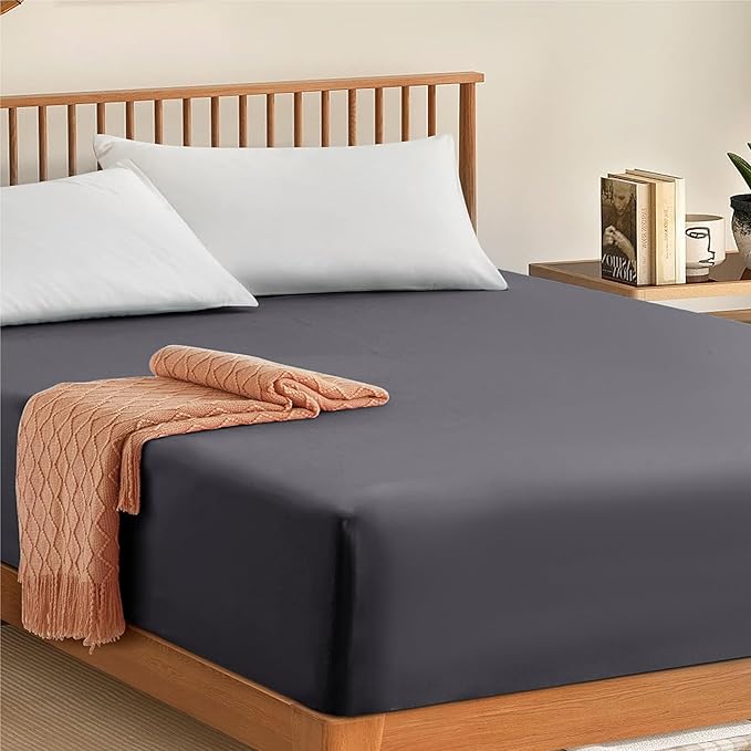 Fitted Sheet 100% Egyptian Cotton 300TC Hotel Quality 30 cm Fitted Bedsheets (Charcoal, King)