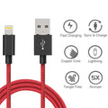 (3 Metre (3 ft ), Red) 1M 2M 3M USB Lightning Charger Fast Charging Cable 2A Data Sync Extra Long Heavy Duty Wire Nylon Braided Tangle-Free For Apple iPhone 11 Pro Max X XS