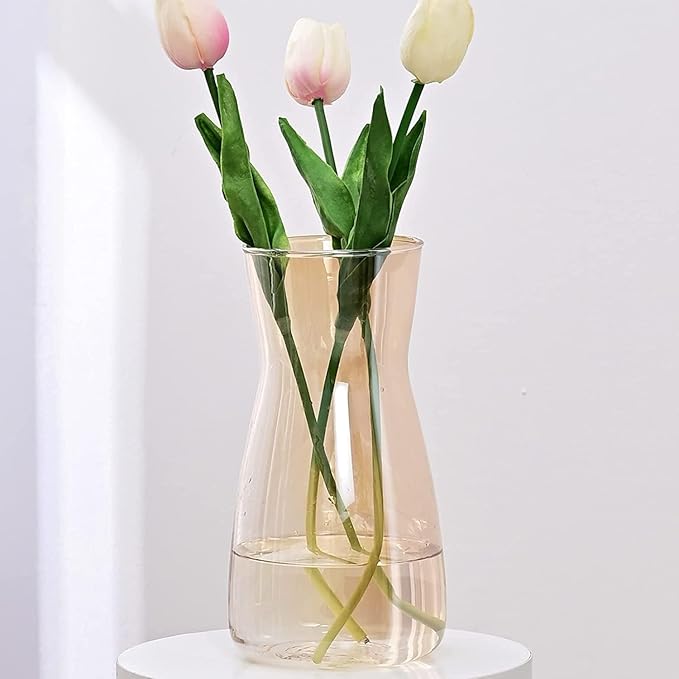 Amber Glass Vase - Premium Quality Flower Vase for Rustic & Modern Farmhouse Decor, Ideal for Table, Shelf & Entryway, Patented Design