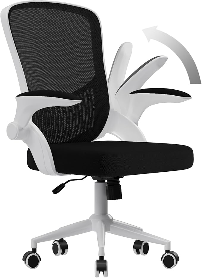 naspaluro Computer Desk Chair, Ergonomic Office Chairs with Flip-up Armrests, Mid-Back Mesh Chair with Lumbar Support, Home Office Chair-Black Office Chair
