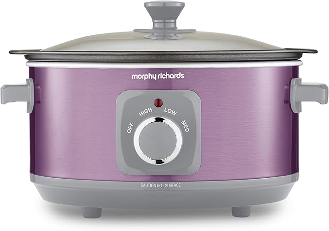 Morphy Richards Accents 3.5L Sear & Stew Slow Cooker, Shatter Resistant Non Stick Aluminium Pot, Single Pot Cooking, Compact, 3 Heat Settings, Hob Proof, Glass Lid, Easy Clean, 163W, Purple, 460024