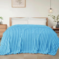 Exclusivo Mezcla Double Size Flannel Fleece Blanket, Super Soft Striped Jacquard Bed Blanket, Lightweight Fuzzy Cozy for All Seasons, 150x200 CM, Blue