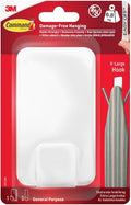 Command Utility Hook, X-Large for Heavyweight - 1 Hook in White and 3 Adhesive Strips for Indoor and Other Items up to 6.8 kg - No Nails, No Holes, No Drilling