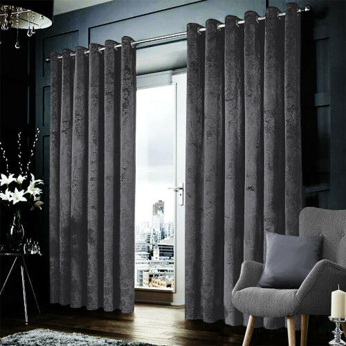 (Charcoal, 90" x 90" (228cm x 228cm)) Velvet Curtains Eyelet Ring Top Ready Made Lined Pair Panel