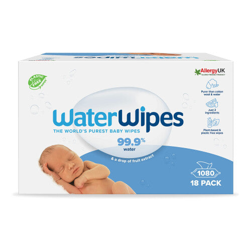Plastic-Free Original Baby Wipes, 1080 Count (18 packs), 99.9% Water Based Wipes, Unscented for Sensitive Skin (Packaging may vary)