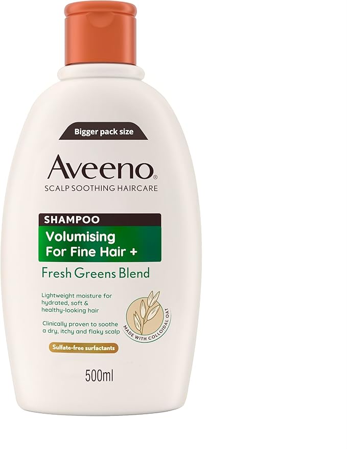 Aveeno Scalp Soothing Haircare Volumising Shampoo, Fresh Green Blend, with Colloidal Oat Extract, for Fine Hair, Soothes Dry, Itchy & Flaky Scalp, pH Balanaced, Clinically Proven, 500ml