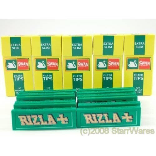 Rizla Green Rolling Papers with Swan Extra Slim Filter Tips (600) â€“ 600-Count Paper & Tip Pack