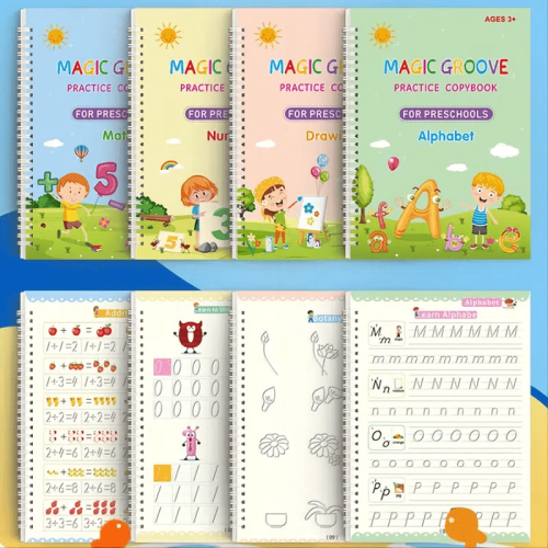 (4 books) Reusable Copybooks with Pen for Kids - Practice Handwriting and English with Ease