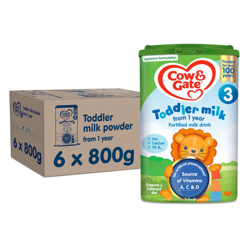 Cow & Gate 3 Toddler Baby Milk Powder Formula, 1-2 Years, 800 g (Pack of 6)