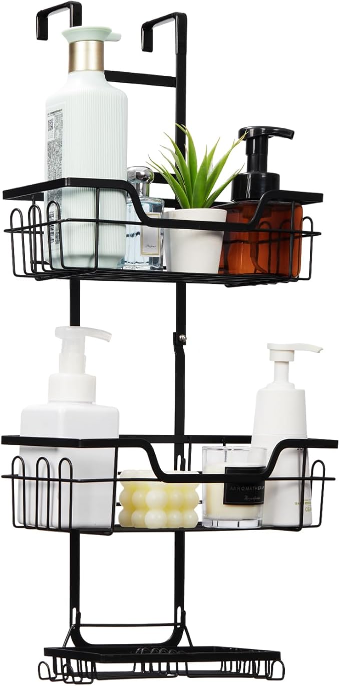 CROWNSHOP Hanging Shower Caddy 3 Tier Showers Caddy Hanging 62X25CM Over Door Showers Caddys Storage Rack Shower Shelf No Drilling for Shampoo and Razor Soap Conditioner