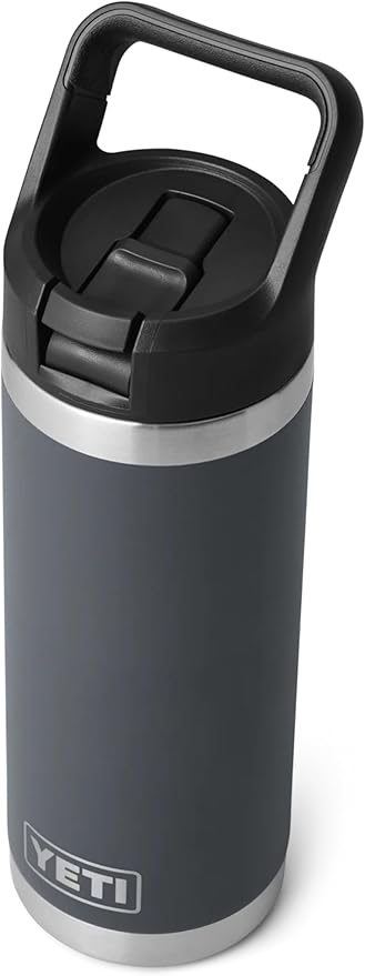 YETI Rambler C Straw Bottle, Stainless Steel Vacuum Insulated Bottle with Leakproof Straw Cap, Charcoal, 18 oz (532 ml)