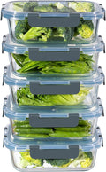 MFY 5 Pack 36oz Glass Containers with Lids, Reusable Meal Prep Containers, Airtight Glass Food Storage Containers with Lids, BPA-free, Microwave, Oven, Freezer & Dishwasher Safe, Gray