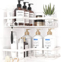 Kitsure Corner Shower Caddy - 2 Pack Rustproof Shower Organizer, Durable Shelf with Large Capacity, Drill-Free Adhesive Bathroom Shelves with 4 Movable Hooks, a Soap Holder, Large, White