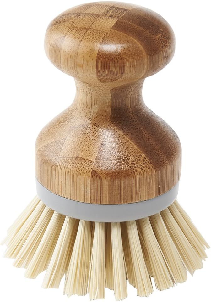 Addis Palm Dish Brush with Natural Bamboo, Natural & Grey, Grey/Wood, 6.7 x 6.7 x 9 cm 517683