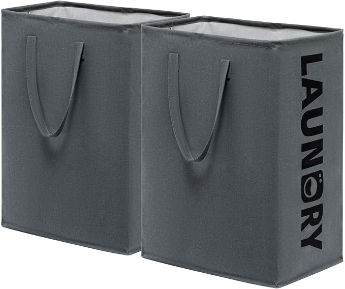 Large Laundry Basket 2-Pack 75L Tall Hampers Collapsible Washing Baskets for Laundry in the Dorm and Family, Foldable Laundry Hampers for Clothes, Toys, Towels, Grey Laundry Bin