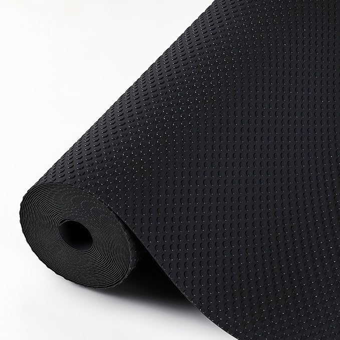 Hersvin Drawer Liners Shelf Mats 44.5cmx500cm Kitchen Cabinet Shelves Non Adhesive Protective Lining EVA Plastic Cupboard Protector (Black Dot)