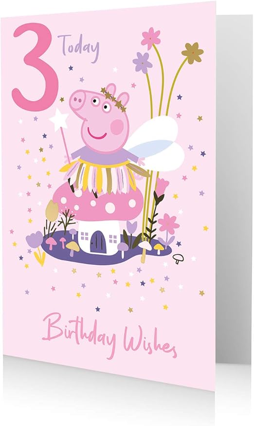 Danilo Promotions Official Peppa Pig Age 3 Birthday Card, Birthday Wishes 3rd Birthday Card, Multi-Colour PG058