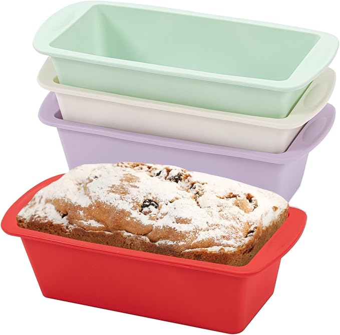 Mini Loaf Tins, 4Pack Silicone 1Lb Loaf Pans, 16 x 8.5 cm Non-Stick Baking Trays, Small Cake Bread Tins for Baking, Rectangle Baking Moulds, Air Fryer Cake Tin, Bread Making Accessories