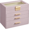 SONGMICS Jewellery Box with Glass Lid, 4-Layer Jewellery Storage Organiser with 3 Drawers, Plenty of Storage, Modern, Gift Idea, 15.3 x 25.1 x 21.5 cm, Lavender Purple and Gold Colour JBC161P01